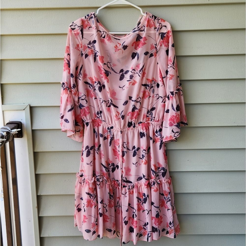 Eliza J 3/4 sleeve pink floral dress size 12